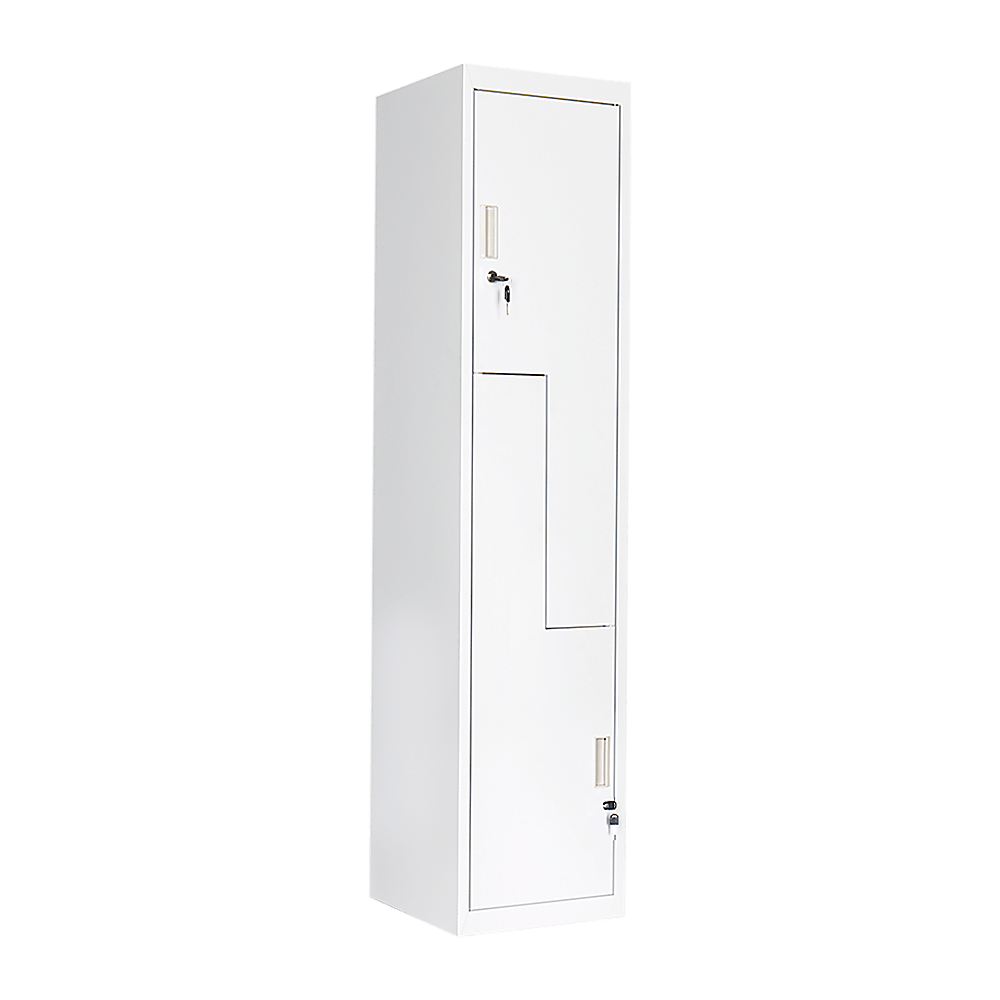 Affordable grey two-door L-shaped locker for gym and home use, designed for quality storage solutions.