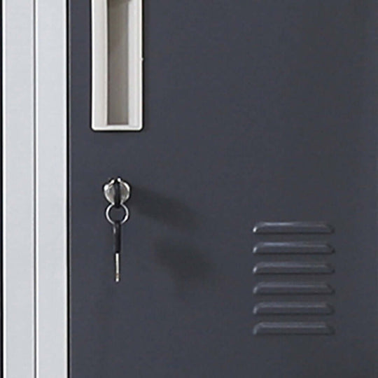 Close-up of a secure 12-door locker with key, ideal for affordable storage in offices, gyms, schools, and homes.