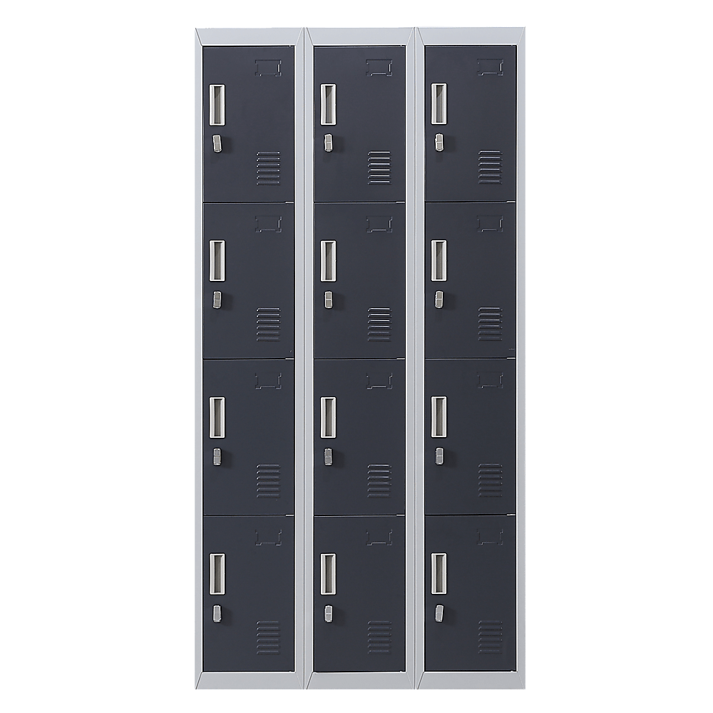 12-door locker unit for secure office, gym, or school storage - affordable quality solution in sleek design.