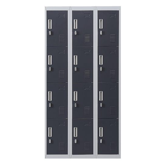 12-door locker unit for secure office, gym, or school storage - affordable quality solution in sleek design.