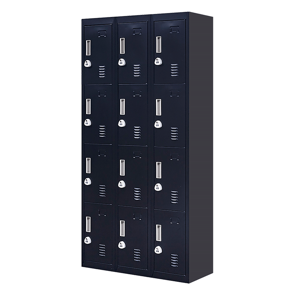 Affordable 12-door locker for offices, gyms, and schools with 3-digit combination locks and quality storage solution.