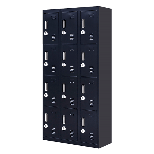 Affordable 12-door locker for offices, gyms, and schools with 3-digit combination locks and quality storage solution.