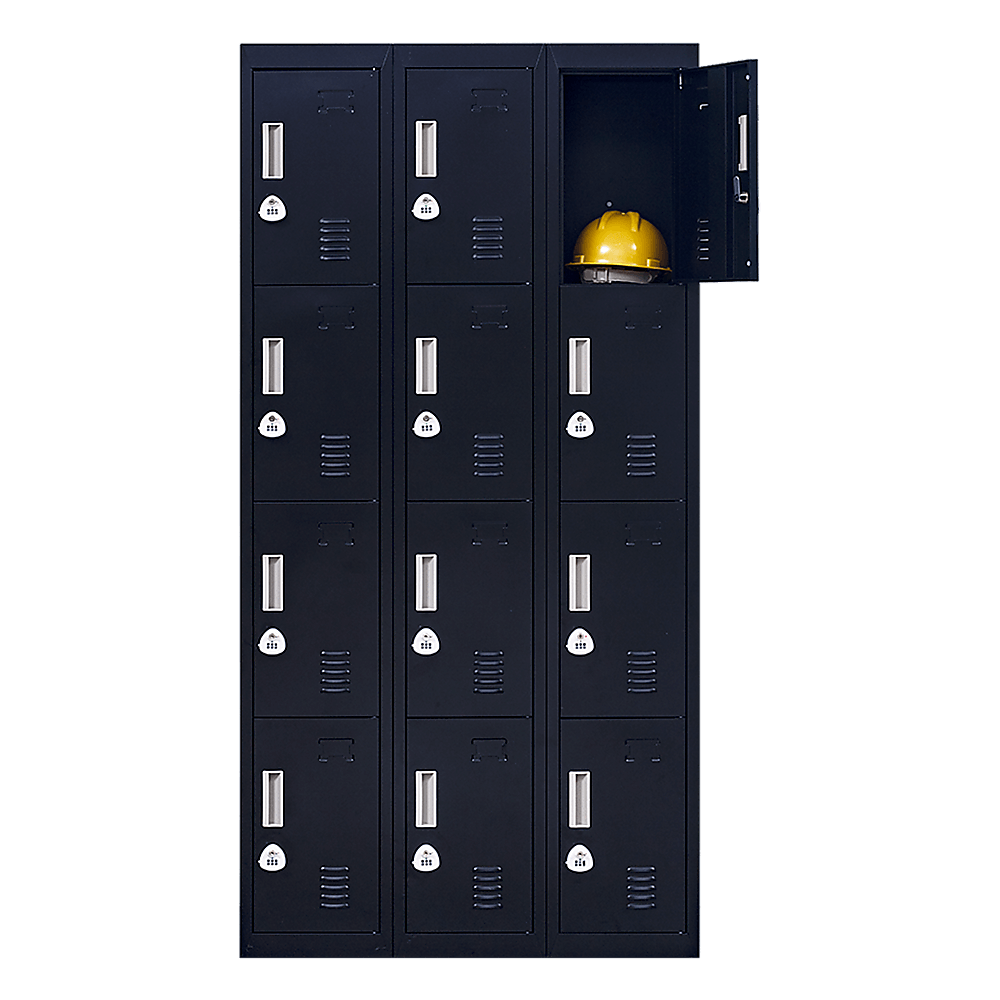 12-door locker with combo locks, perfect for affordable and secure storage in offices, gyms, and schools.