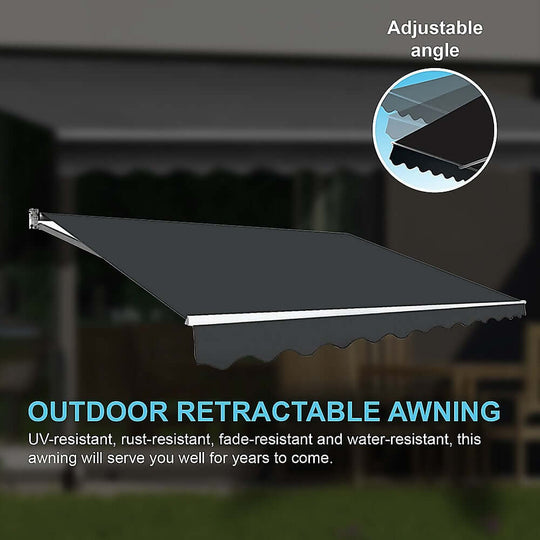 Adjustable outdoor retractable awning showcasing UV-resistant and water-resistant features for summer sun protection.