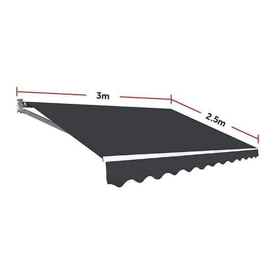 Outdoor folding arm awning retractable sunshade canopy in grey, measuring 3.0m x 2.5m, ideal for summer heat protection.