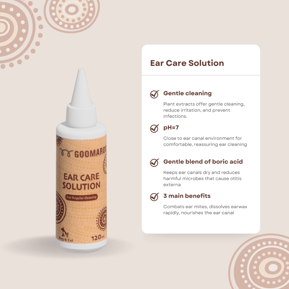 Goomaroo Ear Care Solution 120ml bottle for gentle cleaning and ear health, featuring plant extracts and anti-infection properties.