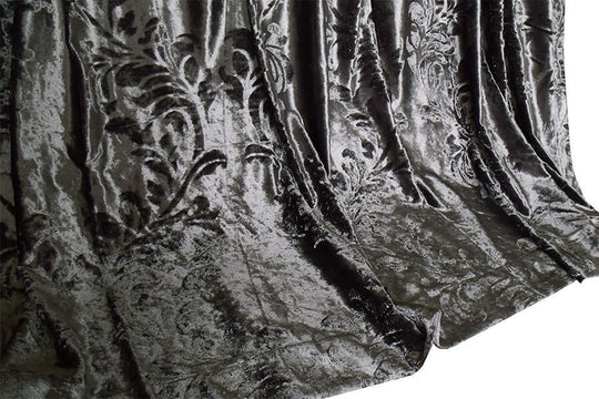 Luxurious silver grey velvet curtains with stunning flocking texture, perfect for affordable home theater decor.