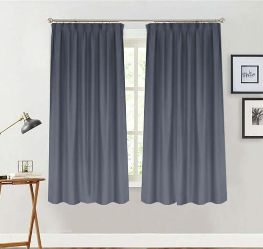 Grey Blue Blockout Curtain 130x160cm with Pinch Pleat and Hooks, Affordable Luxe DIY Quality, High-Level Fabric for Light and Noise Reduction