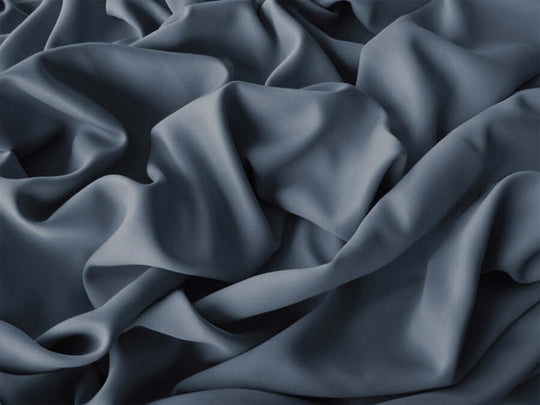 Soft grey-blue fabric texture, showcasing a luxurious silk-like feel, ideal for high-quality curtains or DIY projects.