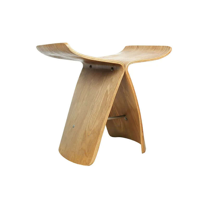 Creative Wood Butterfly Stool in walnut finish, artistic design for affordable home decor, versatile footstool or shoe bench.