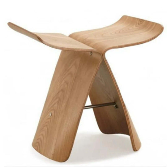 Creative wood butterfly stool with a unique design, perfect as a footstool or shoe bench for affordable home decor.