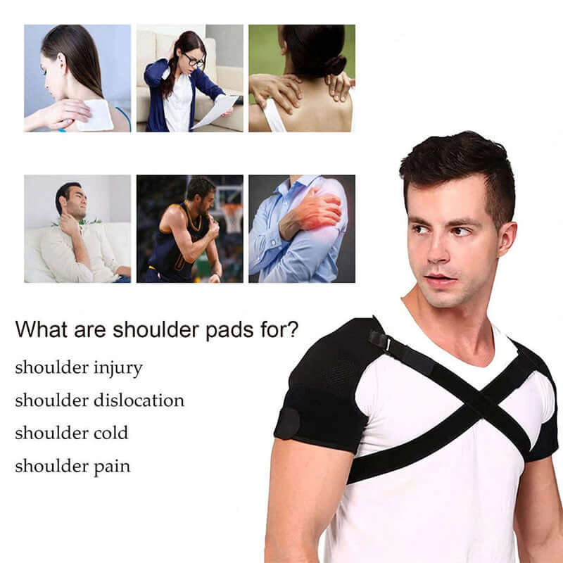 NNEOBA shoulder brace wrap for injuries, pain relief, and support, featuring adjustable straps and neoprene material.