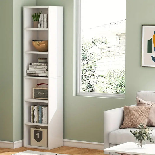 NNETMLT 6-Tier White Cube Display Shelves in Contemporary Style in Home Office, Quality and Affordable Value Furniture