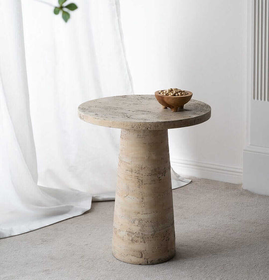 Affordable LOGAN CEMENT ROUND SIDE TABLE with luxe textured finish, perfect for modern home decor and DIY styling.