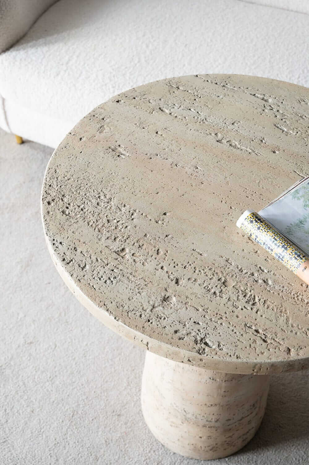 Affordable LOGAN Cement Round Side Table with a luxe textured surface, perfect for stylish modern home decor.