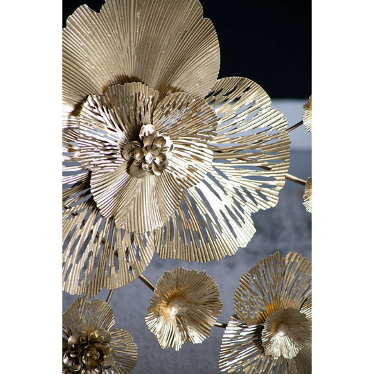 close-up of luxurious gold 3D floral design on a decorative console table, showcasing quality and affordable decor style