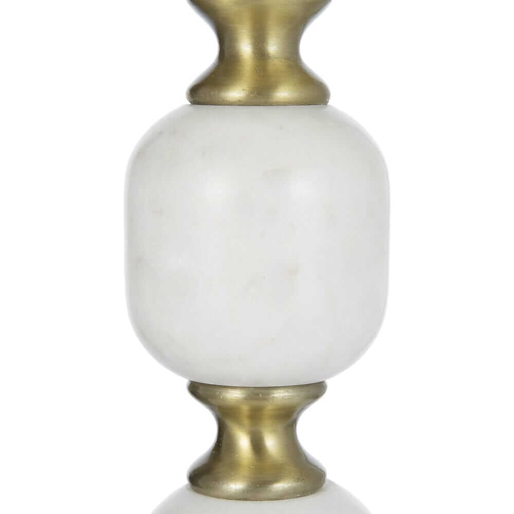 Elegant JESICCA marble and aluminum side table base with a white marble and brass accent, showcasing quality craftsmanship.