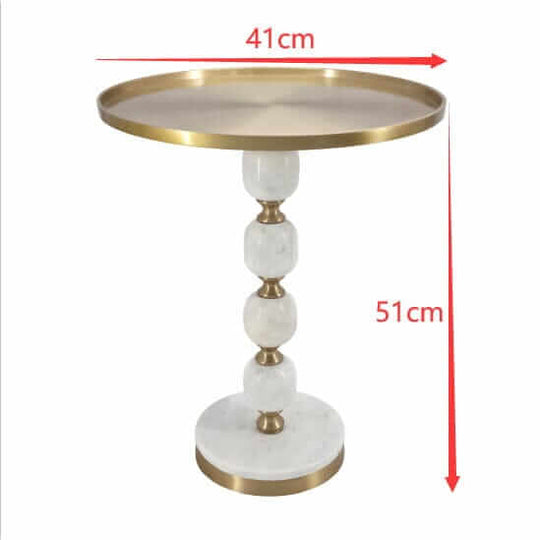 JESICCA Marble and Aluminium Hand Made Side Table, 51cm height, 41cm diameter, elegant design, affordable luxury for any space.