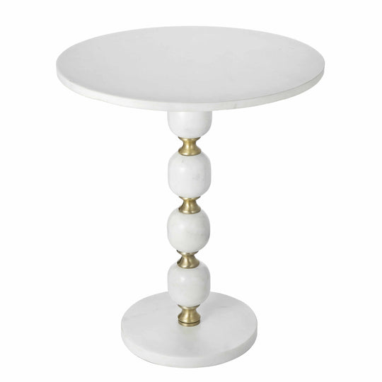 Handmade side table with pebble marble top and aluminum base, combining luxe design and quality craftsmanship.