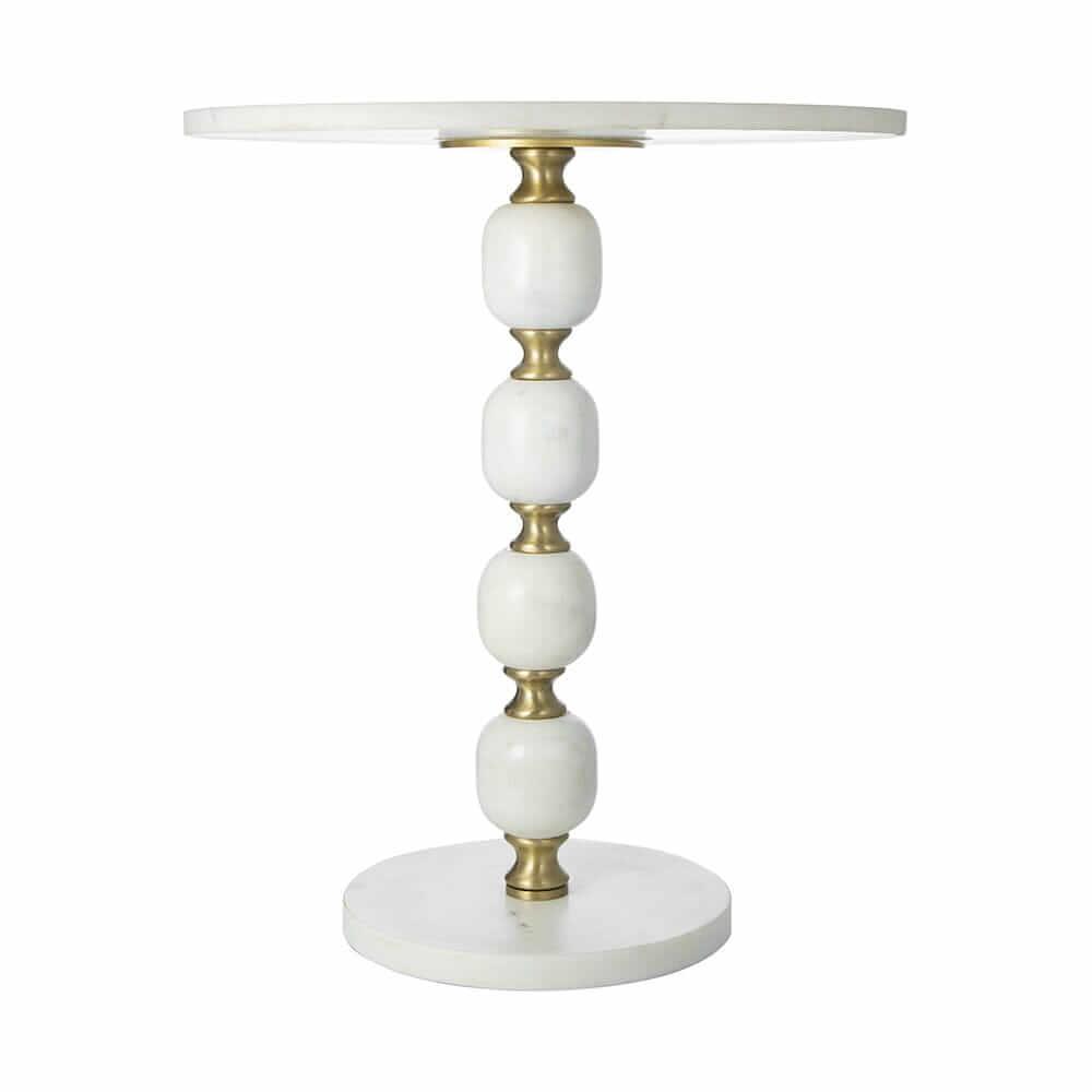 Handcrafted pebble marble and aluminum side table with a sleek design and gold accents, perfect for stylish home decor.