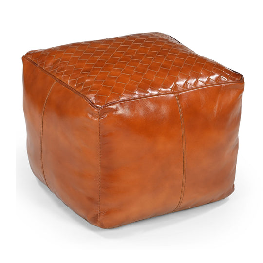 Square Latticed Leather Ottoman