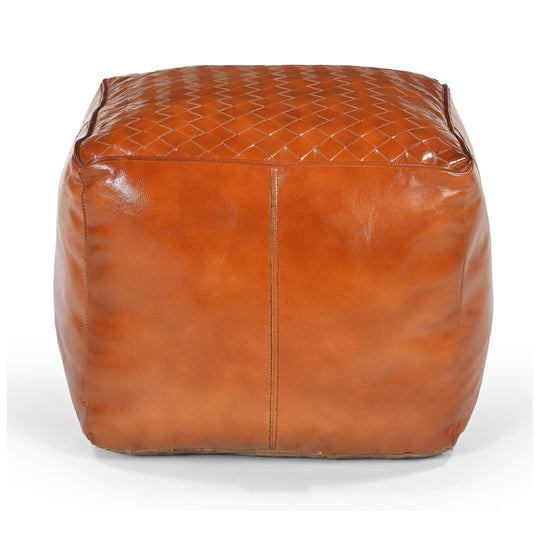 Square Latticed Leather Ottoman