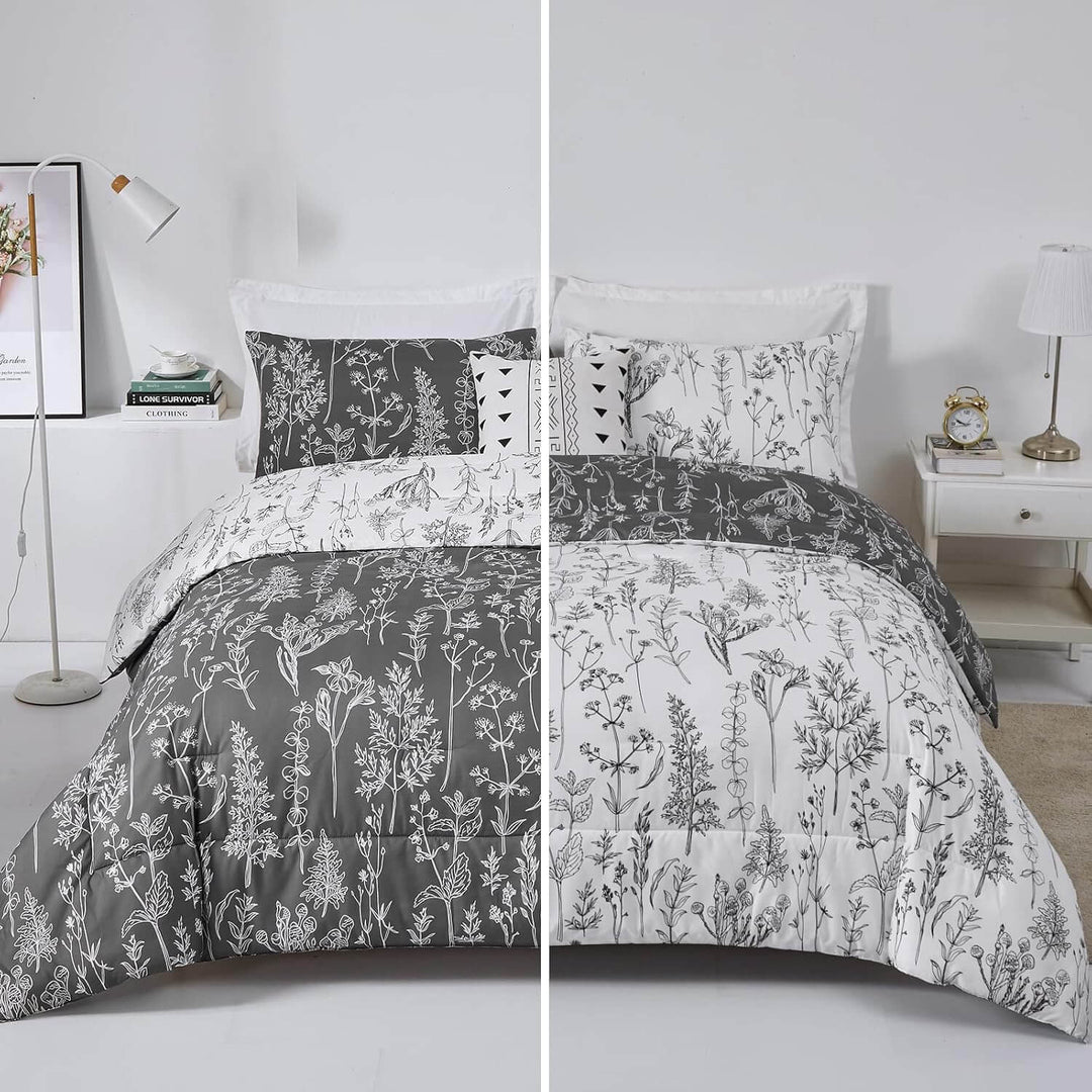 _label_, DSZ Product, feed-cond-new, feed-sl-free shipping, free-shipping, newFloral Comforter Set, King Size, Black White Floral Pattern Reversible Bedding - Premium Home & Garden > Bedding > Quilts & Duvets from Styleforhome ! Shop Online Buy Now at S & D's Value Store Family Business Best Customer Service_label_, DSZ Product, feed-cond-new, feed-sl-free shipping, free-shipping, new