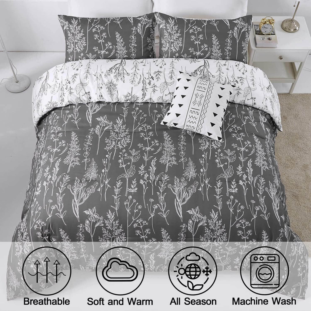 _label_, DSZ Product, feed-cond-new, feed-sl-free shipping, free-shipping, newFloral Comforter Set, King Size, Black White Floral Pattern Reversible Bedding - Premium Home & Garden > Bedding > Quilts & Duvets from Styleforhome ! Shop Online Buy Now at S & D's Value Store Family Business Best Customer Service_label_, DSZ Product, feed-cond-new, feed-sl-free shipping, free-shipping, new