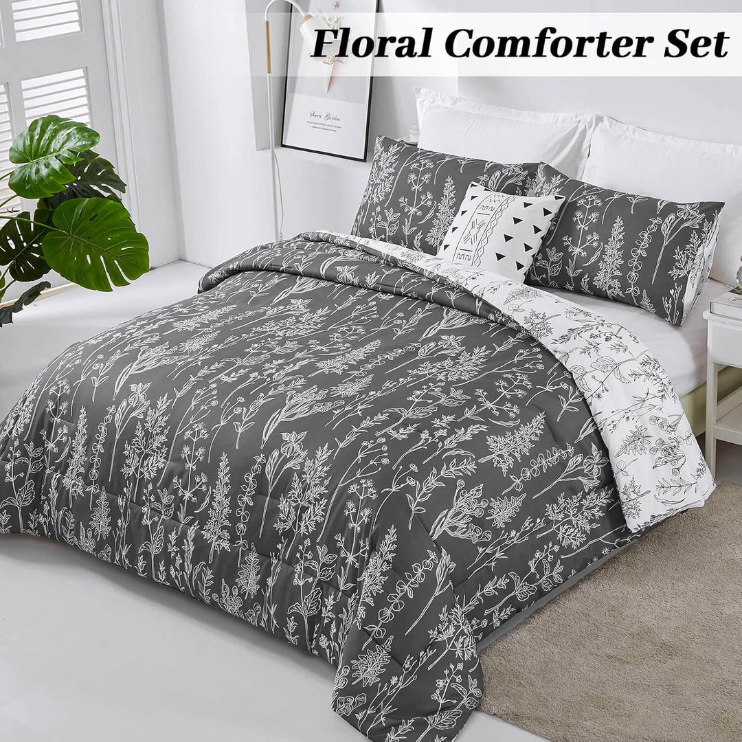 _label_, DSZ Product, feed-cond-new, feed-sl-free shipping, free-shipping, newFloral Comforter Set, King Size, Black White Floral Pattern Reversible Bedding - Premium Home & Garden > Bedding > Quilts & Duvets from Styleforhome ! Shop Online Buy Now at S & D's Value Store Family Business Best Customer Service_label_, DSZ Product, feed-cond-new, feed-sl-free shipping, free-shipping, new