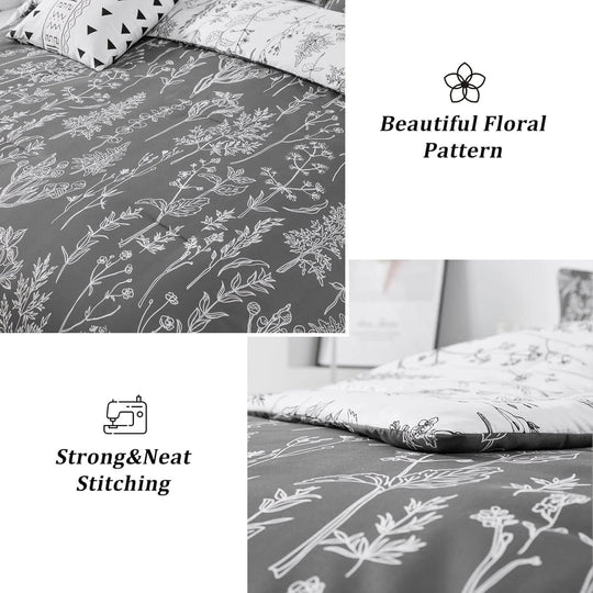 _label_, DSZ Product, feed-cond-new, feed-sl-free shipping, free-shipping, newFloral Comforter Set, King Size, Black White Floral Pattern Reversible Bedding - Premium Home & Garden > Bedding > Quilts & Duvets from Styleforhome ! Shop Online Buy Now at S & D's Value Store Family Business Best Customer Service_label_, DSZ Product, feed-cond-new, feed-sl-free shipping, free-shipping, new