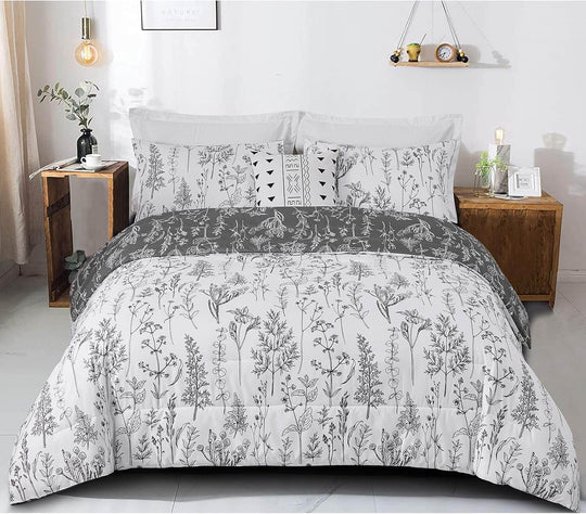 _label_, DSZ Product, feed-cond-new, feed-sl-free shipping, free-shipping, newFloral Comforter Set, King Size, Black White Floral Pattern Reversible Bedding - Premium Home & Garden > Bedding > Quilts & Duvets from Styleforhome ! Shop Online Buy Now at S & D's Value Store Family Business Best Customer Service_label_, DSZ Product, feed-cond-new, feed-sl-free shipping, free-shipping, new