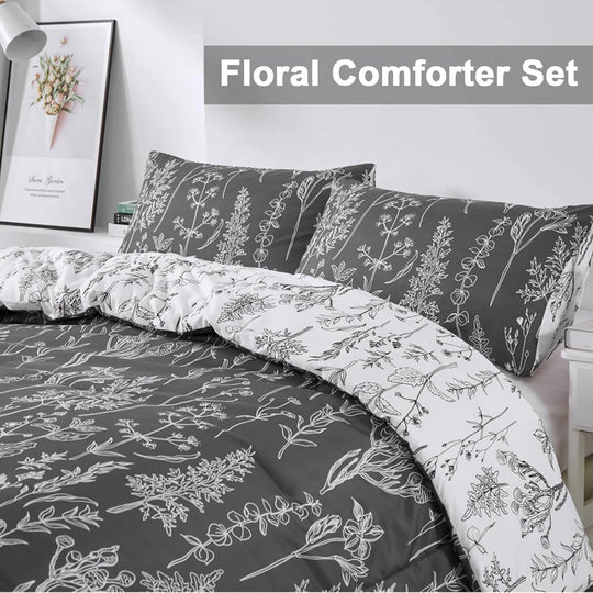 _label_, DSZ Product, feed-cond-new, feed-sl-free shipping, free-shipping, newFloral Comforter Set, King Size, Black White Floral Pattern Reversible Bedding - Premium Home & Garden > Bedding > Quilts & Duvets from Styleforhome ! Shop Online Buy Now at S & D's Value Store Family Business Best Customer Service_label_, DSZ Product, feed-cond-new, feed-sl-free shipping, free-shipping, new