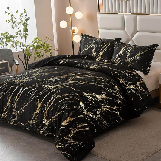 _label_, DSZ Product, feed-cond-new, feed-sl-free shipping, free-shipping, newBlack Gold Metallic Marble Comforter Set, Queen Size, Foil Print Glitter 3 - Piece Bedding - Premium Home & Garden > Bedding > Quilts & Duvets from Styleforhome ! Shop Online Buy Now at S & D's Value Store Family Business Best Customer Service_label_, DSZ Product, feed-cond-new, feed-sl-free shipping, free-shipping, new