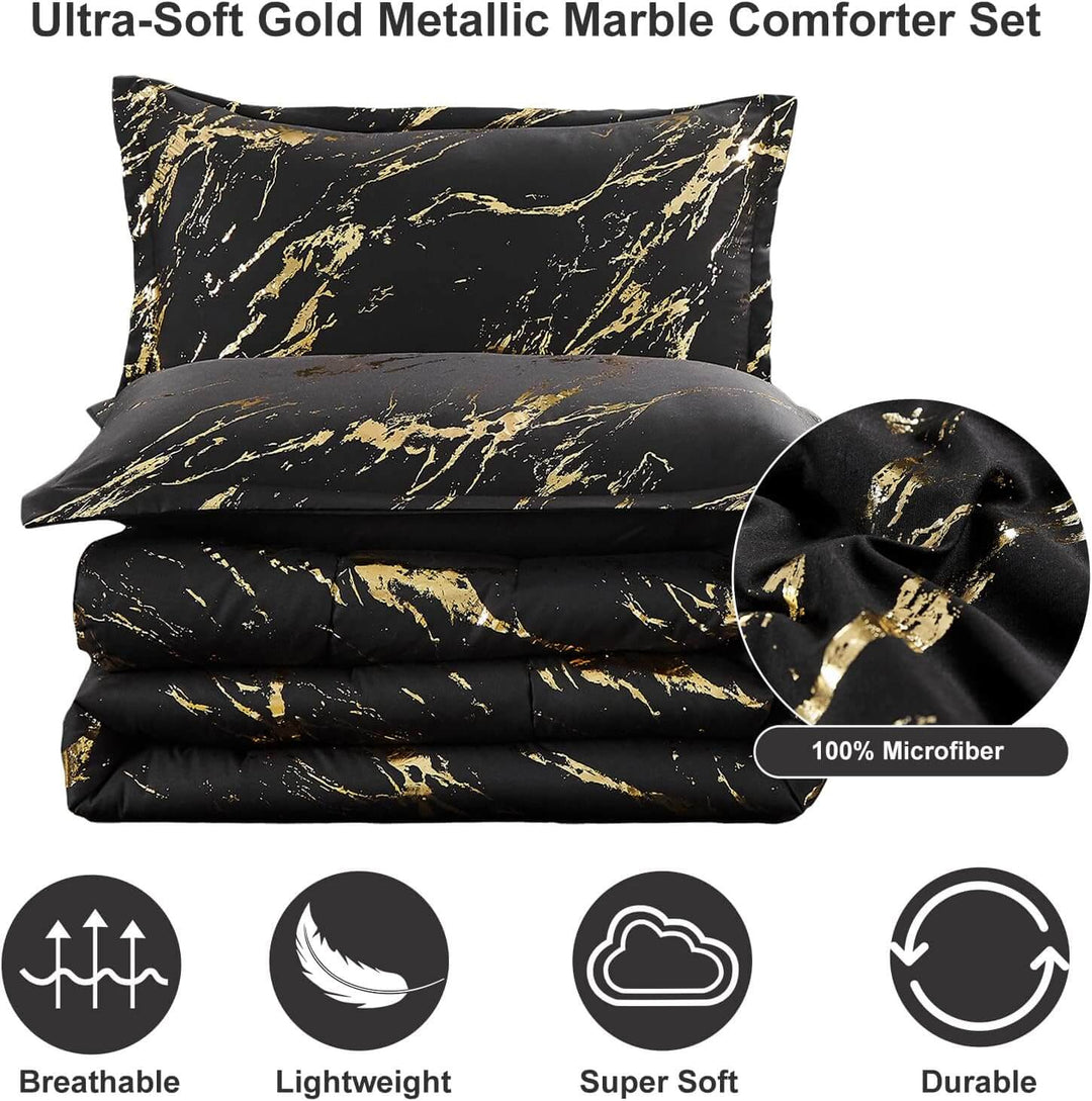 _label_, DSZ Product, feed-cond-new, feed-sl-free shipping, free-shipping, newBlack Gold Metallic Marble Comforter Set, Queen Size, Foil Print Glitter 3 - Piece Bedding - Premium Home & Garden > Bedding > Quilts & Duvets from Styleforhome ! Shop Online Buy Now at S & D's Value Store Family Business Best Customer Service_label_, DSZ Product, feed-cond-new, feed-sl-free shipping, free-shipping, new