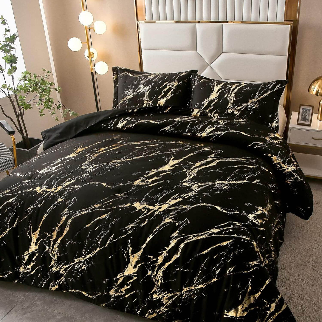 _label_, DSZ Product, feed-cond-new, feed-sl-free shipping, free-shipping, newBlack Gold Metallic Marble Comforter Set, Queen Size, Foil Print Glitter 3 - Piece Bedding - Premium Home & Garden > Bedding > Quilts & Duvets from Styleforhome ! Shop Online Buy Now at S & D's Value Store Family Business Best Customer Service_label_, DSZ Product, feed-cond-new, feed-sl-free shipping, free-shipping, new