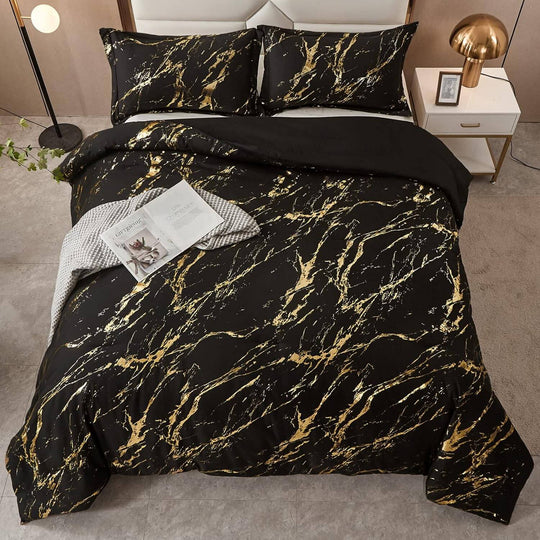 _label_, DSZ Product, feed-cond-new, feed-sl-free shipping, free-shipping, newBlack Gold Metallic Marble Comforter Set, Queen Size, Foil Print Glitter 3 - Piece Bedding - Premium Home & Garden > Bedding > Quilts & Duvets from Styleforhome ! Shop Online Buy Now at S & D's Value Store Family Business Best Customer Service_label_, DSZ Product, feed-cond-new, feed-sl-free shipping, free-shipping, new