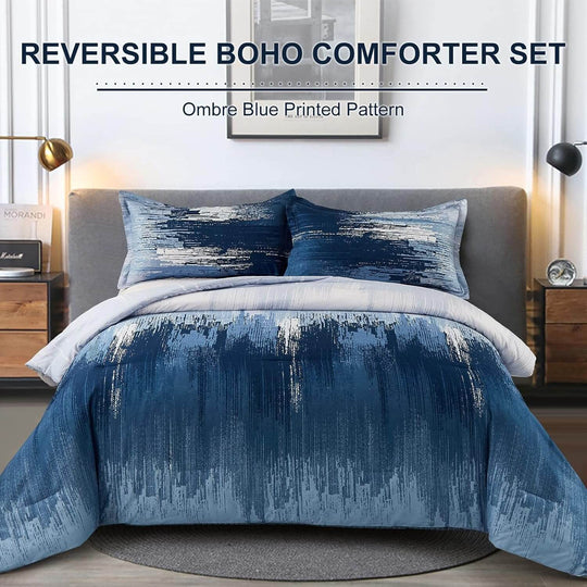 _label_, DSZ Product, feed-cond-new, feed-sl-free shipping, free-shippingOmbre Blue Comforter Set, King Size, Gradient Blue Grey 3 - Piece Boho Bedding - Premium Home & Garden > Bedding > Quilts & Duvets from Styleforhome ! Shop Online Buy Now at S & D's Value Store Family Business Best Customer Service_label_, DSZ Product, feed-cond-new, feed-sl-free shipping, free-shipping