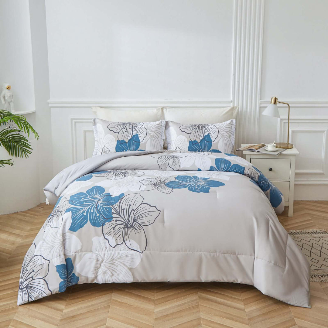 _label_, DSZ Product, feed-cond-new, feed-sl-free shipping, free-shippingFloral Comforter Set, King Size, Blue Floral 3 - Piece Bedding, Soft Microfiber For All Seasons - Premium Home & Garden > Bedding > Quilts & Duvets from Styleforhome ! Shop Online Buy Now at S & D's Value Store Family Business Best Customer Service_label_, DSZ Product, feed-cond-new, feed-sl-free shipping, free-shipping