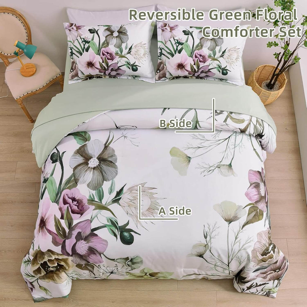 _label_, DSZ Product, feed-cond-new, feed-sl-free shipping, free-shippingFloral Comforter Set, King Size, Green Floral 3 - Piece Bedding, Soft Microfiber For All Seasons - Premium Home & Garden > Bedding > Quilts & Duvets from Styleforhome ! Shop Online Buy Now at S & D's Value Store Family Business Best Customer Service_label_, DSZ Product, feed-cond-new, feed-sl-free shipping, free-shipping