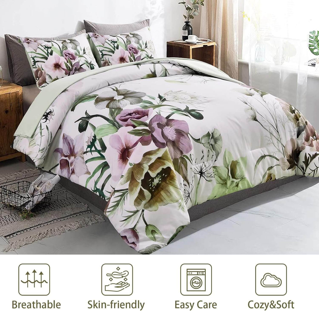 _label_, DSZ Product, feed-cond-new, feed-sl-free shipping, free-shippingFloral Comforter Set, King Size, Green Floral 3 - Piece Bedding, Soft Microfiber For All Seasons - Premium Home & Garden > Bedding > Quilts & Duvets from Styleforhome ! Shop Online Buy Now at S & D's Value Store Family Business Best Customer Service_label_, DSZ Product, feed-cond-new, feed-sl-free shipping, free-shipping