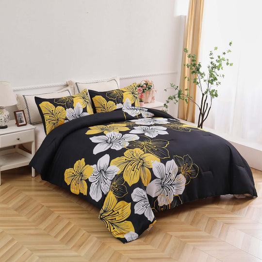 _label_, DSZ Product, feed-cond-new, feed-sl-free shipping, free-shippingKing Comforter Set, Black/Gold Floral 3 - Piece Bedding, Soft Microfiber For All Seasons - Premium Home & Garden > Bedding > Quilts & Duvets from Styleforhome ! Shop Online Buy Now at S & D's Value Store Family Business Best Customer Service_label_, DSZ Product, feed-cond-new, feed-sl-free shipping, free-shipping