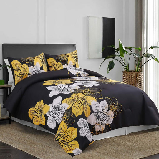 _label_, DSZ Product, feed-cond-new, feed-sl-free shipping, free-shippingKing Comforter Set, Black/Gold Floral 3 - Piece Bedding, Soft Microfiber For All Seasons - Premium Home & Garden > Bedding > Quilts & Duvets from Styleforhome ! Shop Online Buy Now at S & D's Value Store Family Business Best Customer Service_label_, DSZ Product, feed-cond-new, feed-sl-free shipping, free-shipping