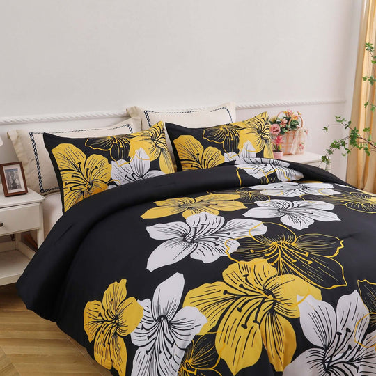 _label_, DSZ Product, feed-cond-new, feed-sl-free shipping, free-shippingKing Comforter Set, Black/Gold Floral 3 - Piece Bedding, Soft Microfiber For All Seasons - Premium Home & Garden > Bedding > Quilts & Duvets from Styleforhome ! Shop Online Buy Now at S & D's Value Store Family Business Best Customer Service_label_, DSZ Product, feed-cond-new, feed-sl-free shipping, free-shipping