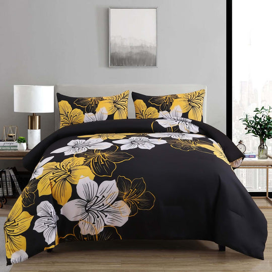 _label_, DSZ Product, feed-cond-new, feed-sl-free shipping, free-shippingKing Comforter Set, Black/Gold Floral 3 - Piece Bedding, Soft Microfiber For All Seasons - Premium Home & Garden > Bedding > Quilts & Duvets from Styleforhome ! Shop Online Buy Now at S & D's Value Store Family Business Best Customer Service_label_, DSZ Product, feed-cond-new, feed-sl-free shipping, free-shipping