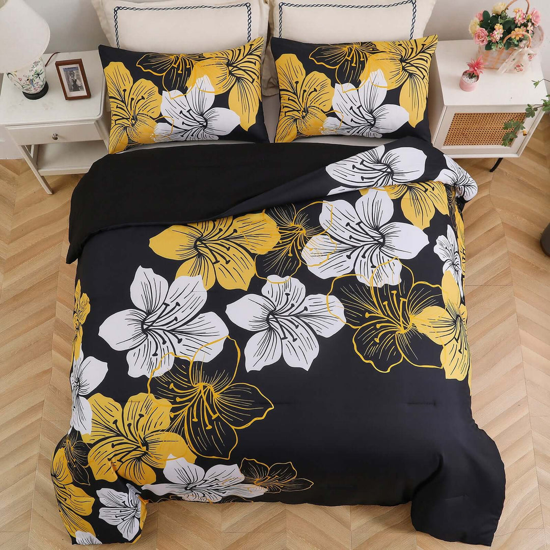 _label_, DSZ Product, feed-cond-new, feed-sl-free shipping, free-shippingKing Comforter Set, Black/Gold Floral 3 - Piece Bedding, Soft Microfiber For All Seasons - Premium Home & Garden > Bedding > Quilts & Duvets from Styleforhome ! Shop Online Buy Now at S & D's Value Store Family Business Best Customer Service_label_, DSZ Product, feed-cond-new, feed-sl-free shipping, free-shipping