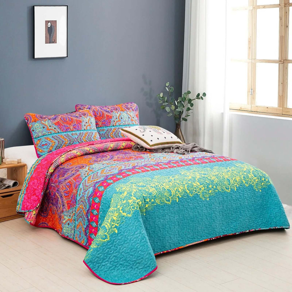 _label_, DSZ Product, feed-cond-new, feed-sl-free shipping, free-shippingColorful Quilted Bedspread And Pillowcovers Set: Add A Splash Of Color - Queen Size - Premium Home & Garden > Bedding > Blankets & Throws from Styleforhome ! Shop Online Buy Now at S & D's Value Store Family Business Best Customer Service_label_, DSZ Product, feed-cond-new, feed-sl-free shipping, free-shipping