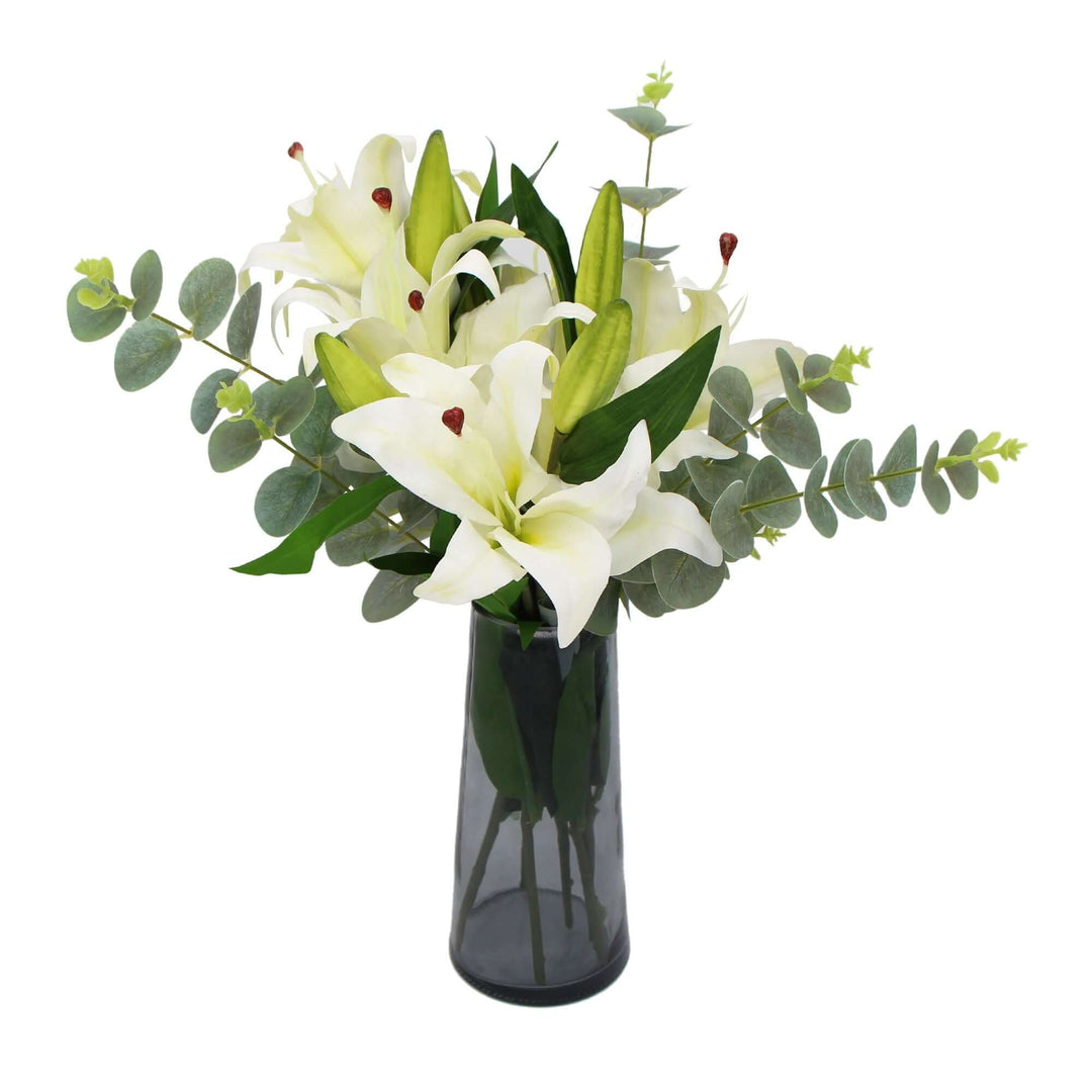 DSZ Product, feed-cond-new, feed-sl-DSZ Freight Payable, newPremium Faux White Lily In Glass Vase (Tiger Lily Bouquet With Eucalyptus) - Premium Home & Garden > Artificial Plants > Artifical Flowers & Plants from Designer Plants ! Shop Online Buy Now at S & D's Value Store Family Business Best Customer ServiceDSZ Product, feed-cond-new, feed-sl-DSZ Freight Payable, new