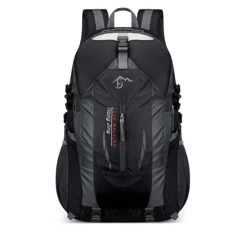 Black waterproof lightweight hiking backpack with multi-compartment design, perfect for camping and travel. Affordable quality gear.