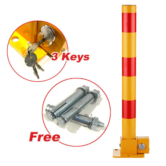 Foldable car parking lock in bright colors with free keys and bolts, offering affordable DIY vehicle security.