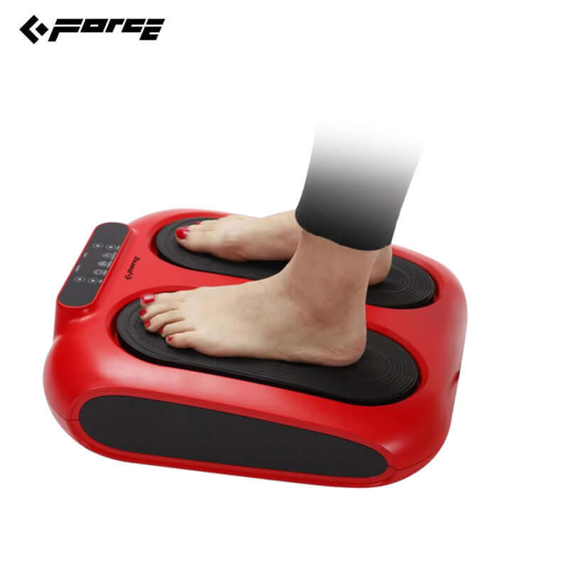 Red foot massager improving circulation and relieving pain with remote control. Affordable quality device for home use.